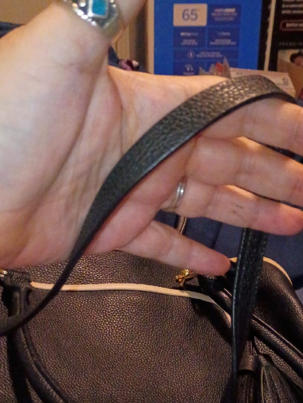 kate spade Black Pebbled Leather Tote with Cream Trim - Picture 8 of 9